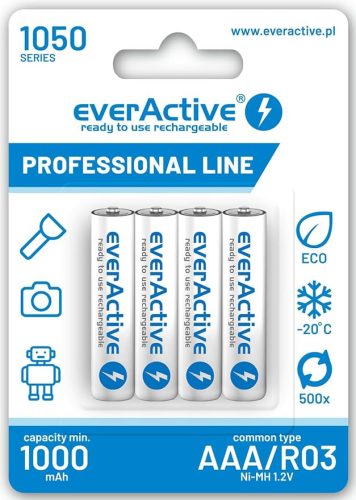 everActive R03/AAA Ni-MH 1050 mAh 1,2 V Ni-Mh tölthető akkumulátor, 4 db