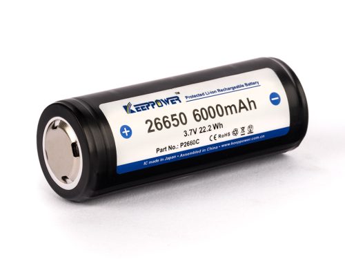 Keeppower 26650 tölthető védett li-ion akkumulátor 6000 mAh kapacitással