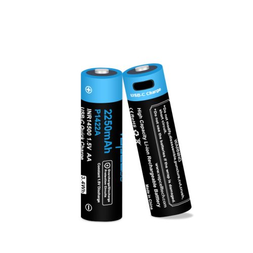 Vapcell P1422A 1,5V-os AA Li-ion tölthető  akkumulátor USB-porttal 2250 mAh kapacitással